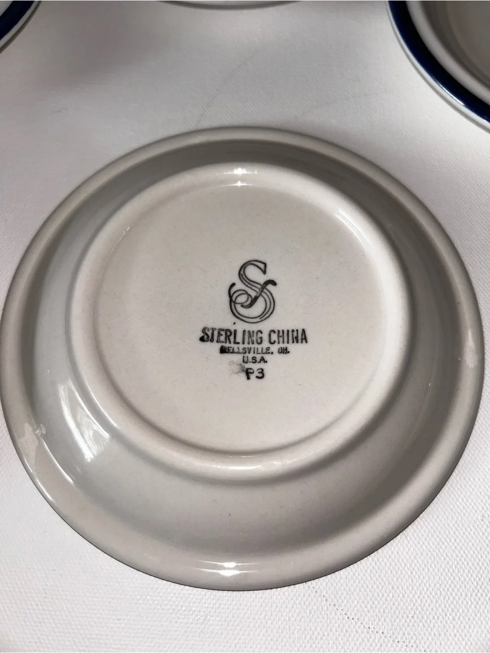 Set of 8 Vintage Sterling China Bread & Butter Plates Wellsville Ohio Blue Rim